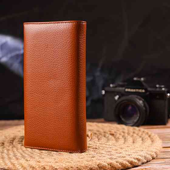 Містке жіноче портмоне з монетницею з натуральної шкіри Світло-коричневе (CANPELLINI) Київ