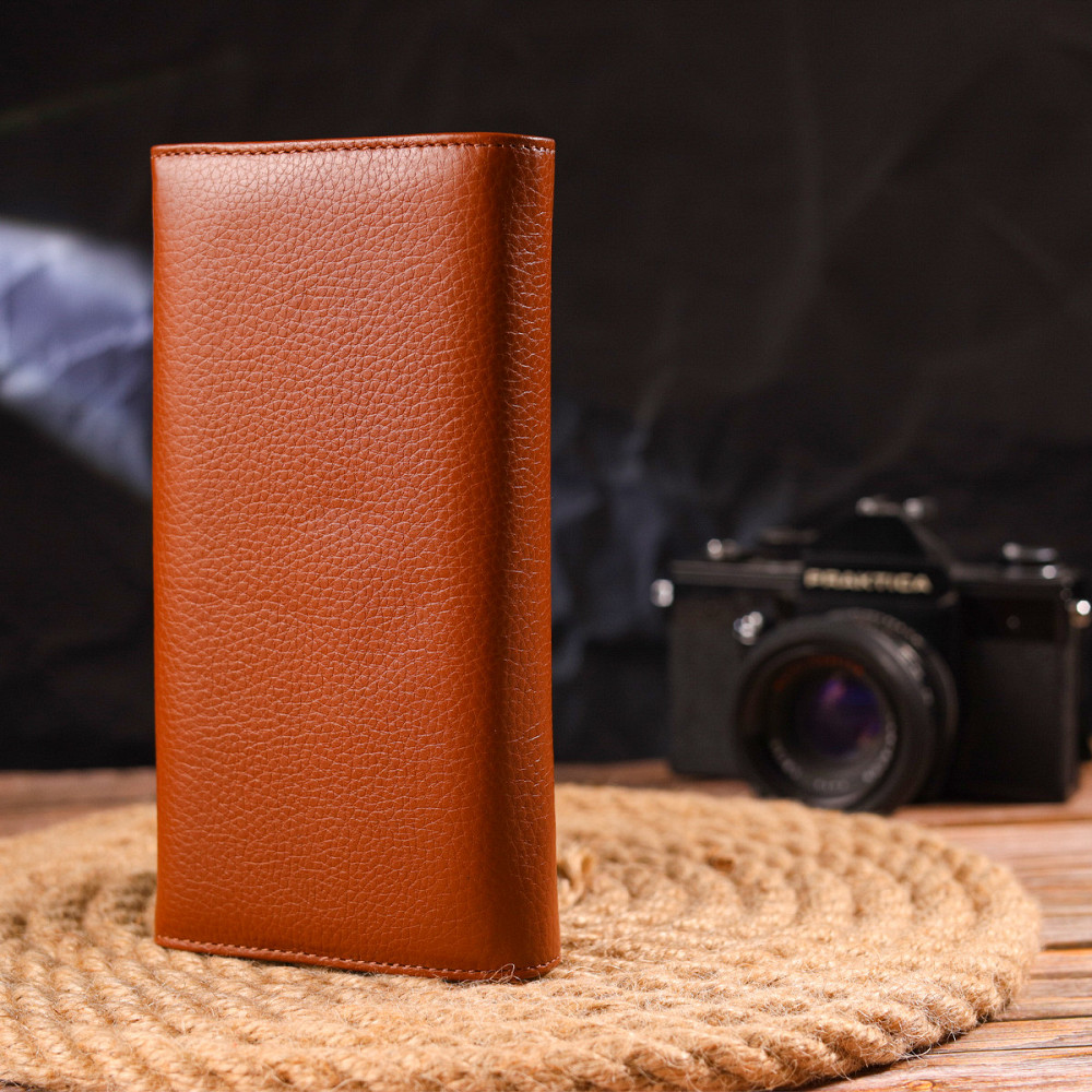 Вместительное женское портмоне с монетницей из натуральной кожи Светло-коричневое (CANPELLINI) Киев - изображение 3