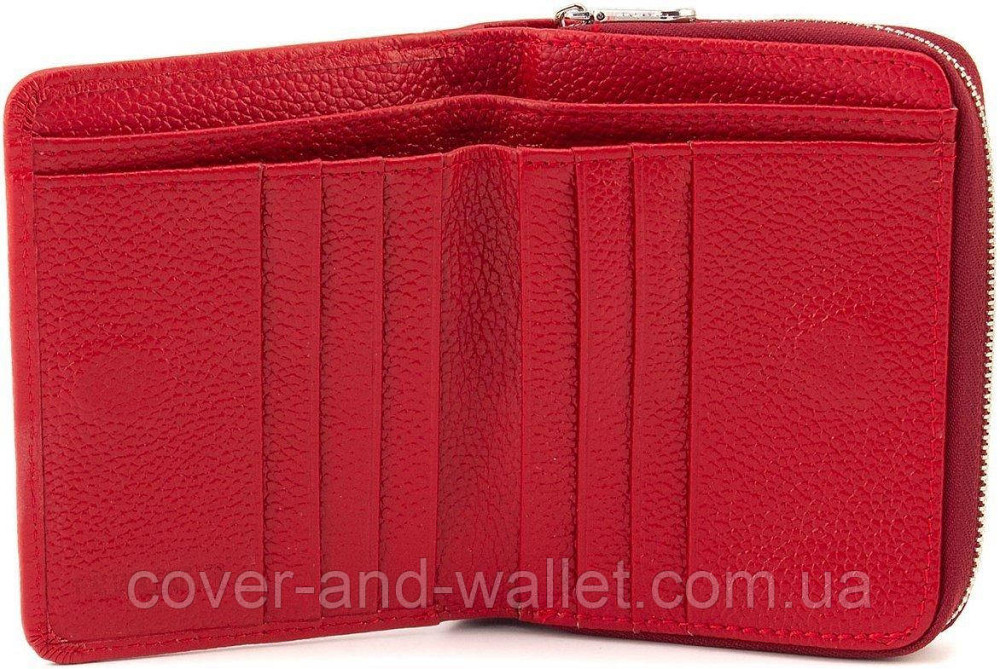 Шкіряний жіночий гаманець червоного кольору на магнітах і блискавці середнього розміру ST Leather 360 Київ - фото 4
