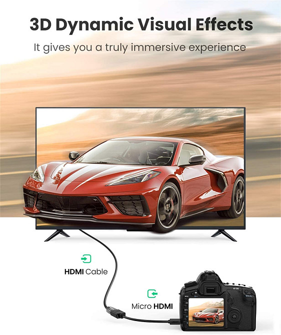 Перехідник UGreen Micro HDMI to HDMI Female Adapter Cable 20134 (Чорний, 22см) Николаев - изображение 8