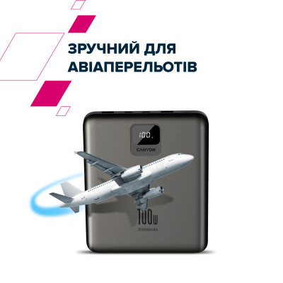 Батарея универсальная Canyon PB-2008 20000mAh PD/100W Q.C/3.0 (CNE-CPB2008DG) Винница - изображение 12