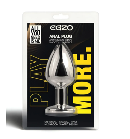 Анальна пробка із кристалом EGZO - Silver Round Plug Black size S Sex Aura Київ