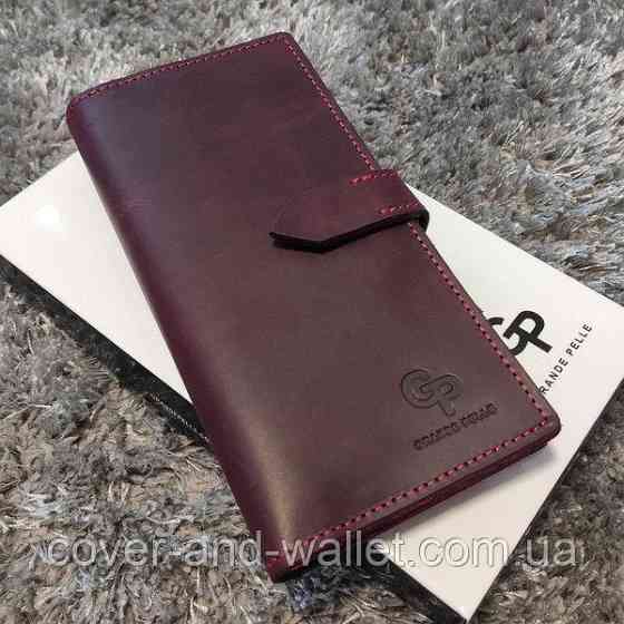 Винтажный кожаный кошелек купюрник ручной работы (коричневый) Grande Pelle Anet Бордовый Киев