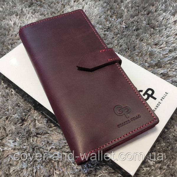 Винтажный кожаный кошелек купюрник ручной работы (коричневый) Grande Pelle Anet Бордовый Киев - изображение 1