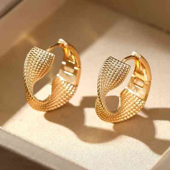 Сережки пара сережки-кільця золотисті зігнутої форми жіноча біжутерія сережки комплект мідний сплав Кам'янець-Подільський