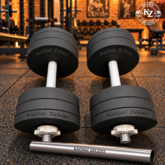Гантелі набірні 2 по 26 кг з покриттям + Перехідник для штанги Kachai Zelezo Iron Pro Київ