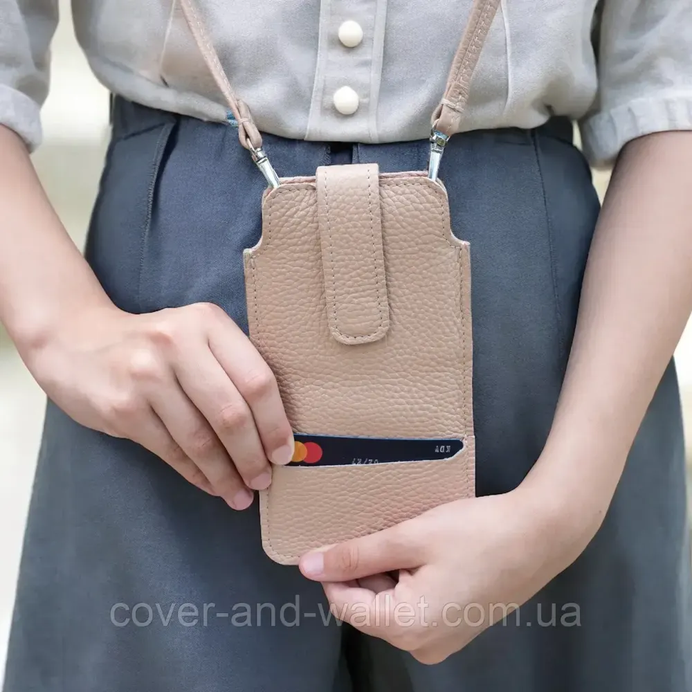Жіноча міні-сумка для телефону з ремінцем пудрового кольору Grande Pelle 700743 Київ - фото 3
