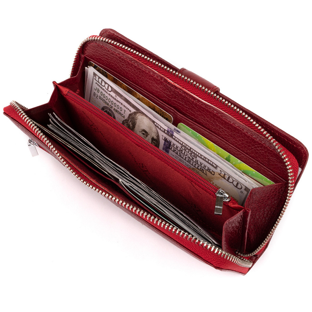 Вертикальний місткий гаманець зі шкіри жіночий Бордовий (ST Leather) Київ - фото 10