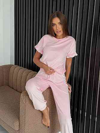 Женская стильная домашняя велюровая пижама Розовый Одесса