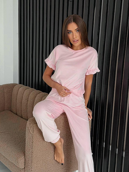 Женская стильная домашняя велюровая пижама Розовый Одесса - изображение 5