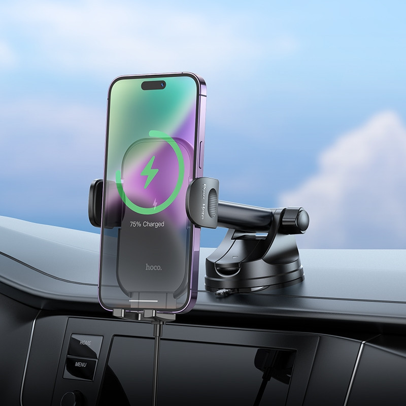 Автотримач для телефона з БЗП HOCO HW5 Journey wireless fast charging car holder(center console) Black Киев - изображение 2
