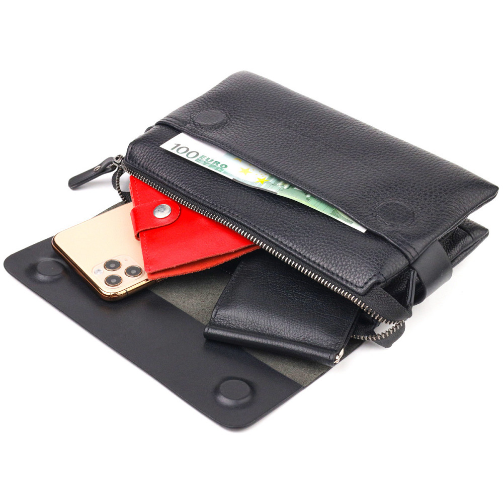 Красивый мужской клатч из натуральной комбинированной кожи CANPELLINI 21564 Черный Киев - изображение 8