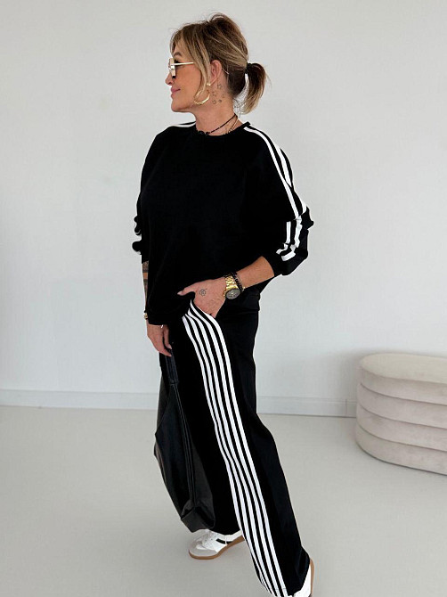 Жіночий теплий костюм-двійка батал із лампасами пума плюш Чорний, 48/50 Одеса - фото 4