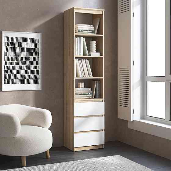 Пенал для книг VAYS R-25, з відкритими полицями та шухлядами, без ручок, ЛДСП, 50×40×211 см - для вітальні, спальні, офісу Львів