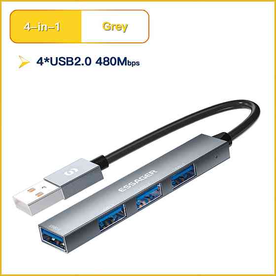 Хаб Essager Fengyang 4 in 1 Splitter (USB-A port)  grey (EHBA04-FY0G-P) Киев
