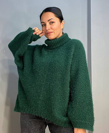 Свитер женский MY FASHION 3267 паутинка оверсайз широкий воротник хомут удлиненный, зеленый, 44-48 Одесса - изображение 6