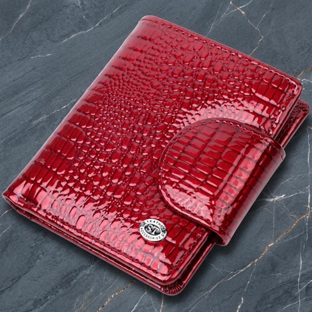 Лакированный кошелек для женщин среднего размера из натуральной кожи ST Leather 22685 Красный Киев - изображение 11