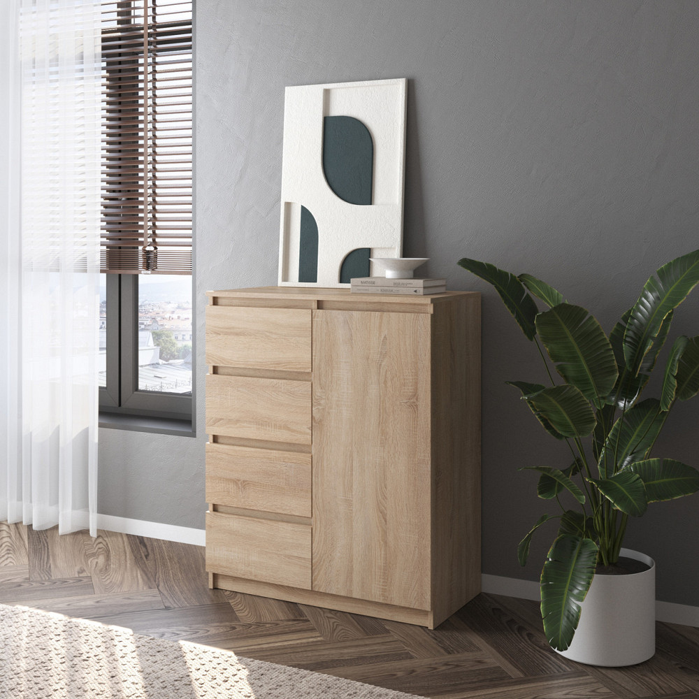 Комод VAYS, сучасний, з полицями, 4 шухляди, без ручок R-32 Дуб Сонома Львів - фото 1
