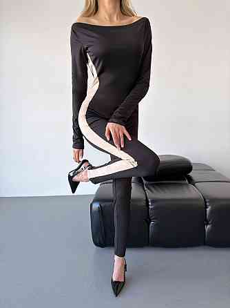 Жіночий облягаючий комбінезон з бежевими вставками мікродайвінг Одеса