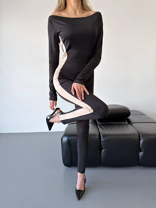 Жіночий облягаючий комбінезон з бежевими вставками мікродайвінг Одеса - фото 1