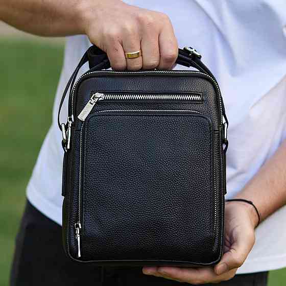 Чоловіча шкіряна сумка через плече Tiding Bag чорна Київ