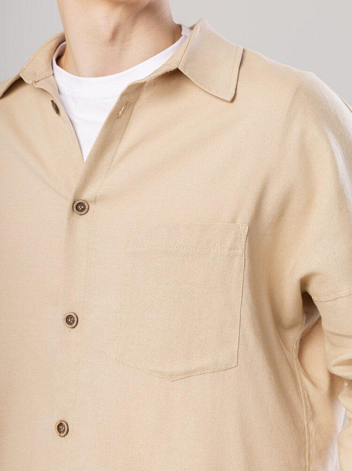Темно-бежева лляна сорочка для чоловіків із довгим рукавом Pobedov Founder Київ - фото 4