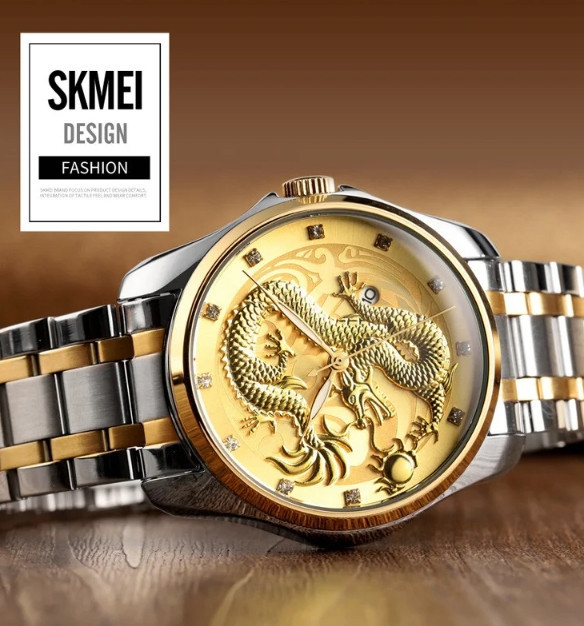 Мужские наручные часы Skmei 9193 Дракон (Серебристый браслет) Винница - изображение 3