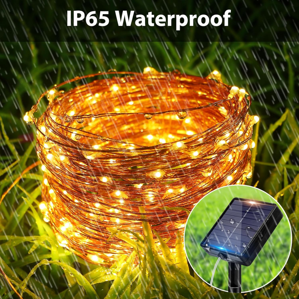 Сонячна LED-гірлянда Peasur 6 м 60 LED, теплий білий, 8 режимів, таймер, IP65, мідний дріт Київ - фото 4