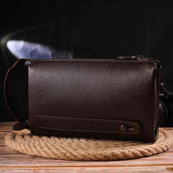 Красивый мужской клатч из натуральной зернистой кожи CANPELLINI 21559 Коричневый Киев