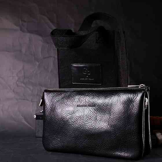 Якісний жіночий клатч із натуральної шкіри Чорний (GRANDE PELLE) Київ