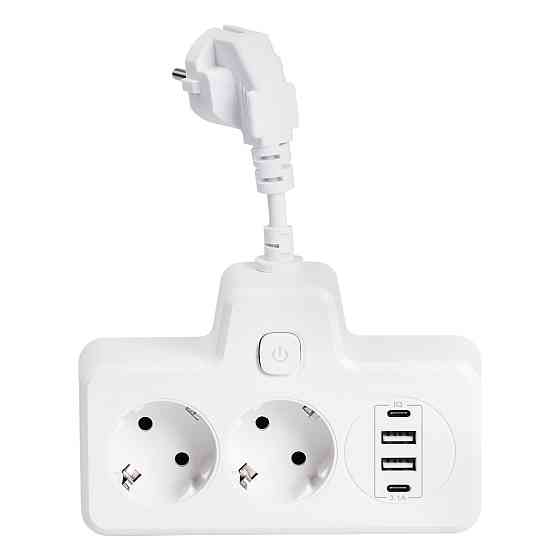 Сетевой фильтр с 2 евро розетками и 4 USB-портами белый Киев