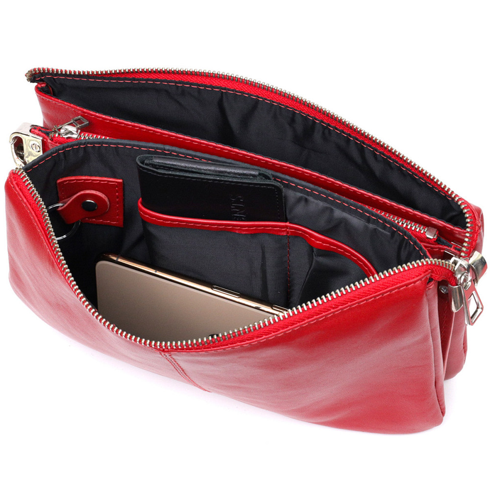 Яскравий жіночий клатч із натуральної шкіри Червоний (GRANDE PELLE) Київ - фото 3