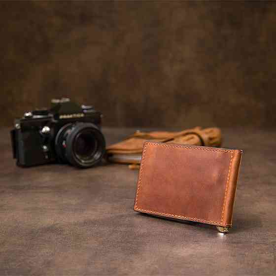 Чоловічий шкіряний вінтажний затиск GRANDE PELLE 11477 Коричневий Київ