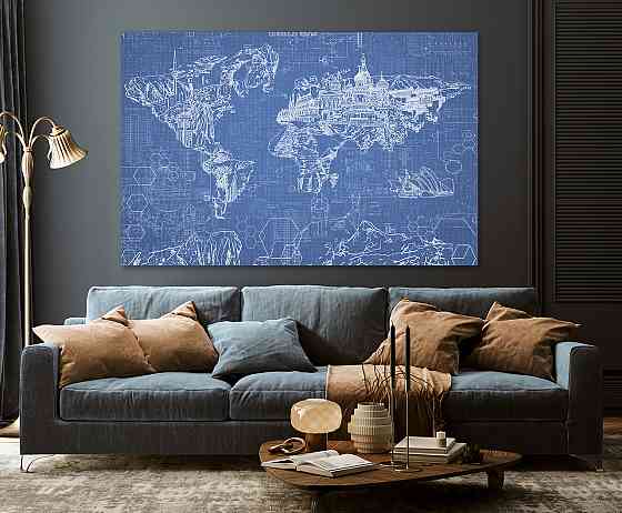 Картина полотно у вітальню / спальню      Мапа світу      MLP_250 ( 60х30см ) 50x100 см Київ