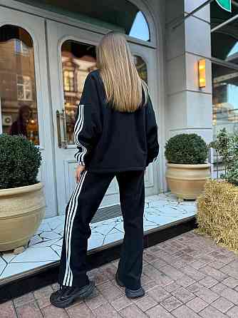 Жіночий теплий костюм у спортивному стилі з лампасами двосторонній фліс Чорний, 46/48 Одеса