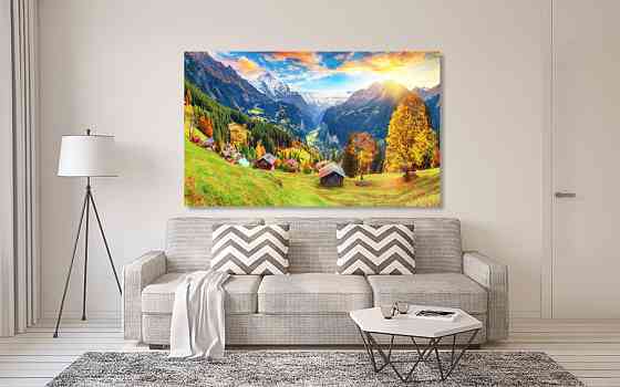 Картина полотно у вітальню / спальню Хатинки в горах   MLP_194    ( 60х30см ) Київ