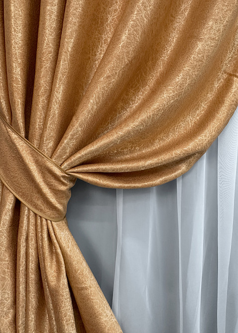 Комплект готовых штор VR-Textil Софт № 1745ш Золотистый 150х275 см 2 шт (33-0642) Киев - изображение 5