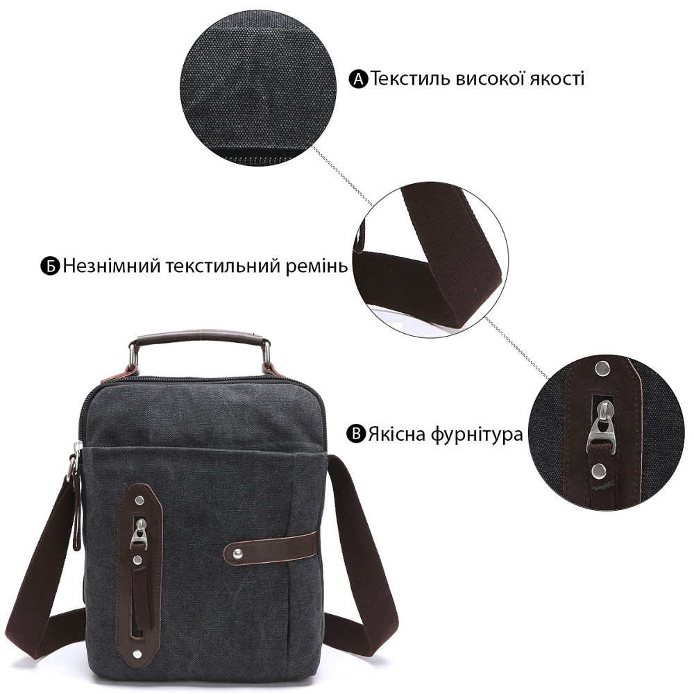 Сумка вертикальная текстильная Vintage 20079 Черная Киев - изображение 8