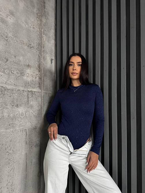 Жіночий стильний сяйний боді фукра з блискітками Синій, 46/48 Одеса - фото 6