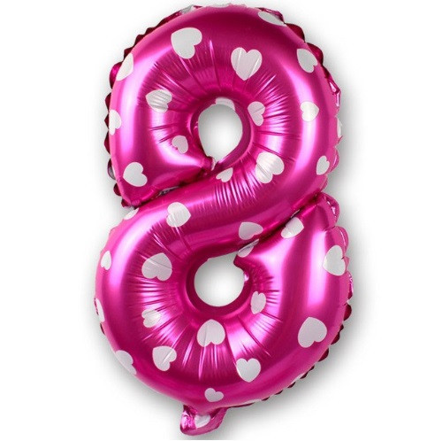 Шарик цифра 8 фольгированная с сердечками 32 дюйма розовый Киев - изображение 1