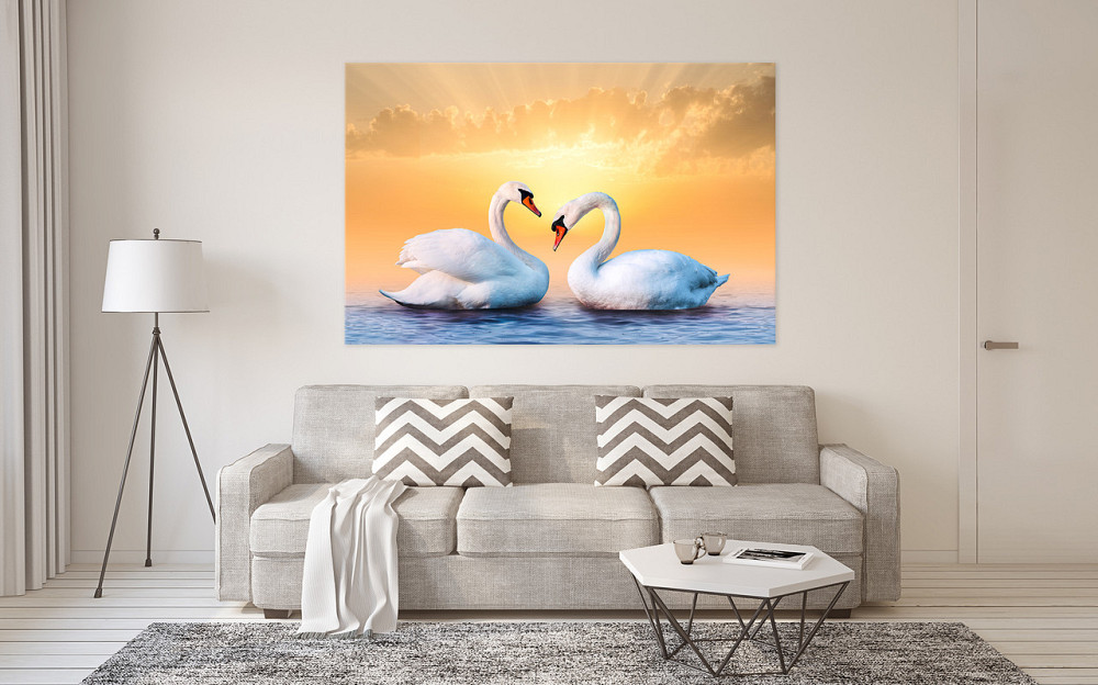 Картина холст у вітальню / спальню Пара Лебедів     MLP_9  ( 60х30см ) 90х180см Київ - фото 2