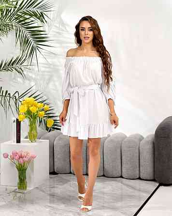 Жіноче легке романтичне мініплаття з льону. Білий, 46/48 Одеса