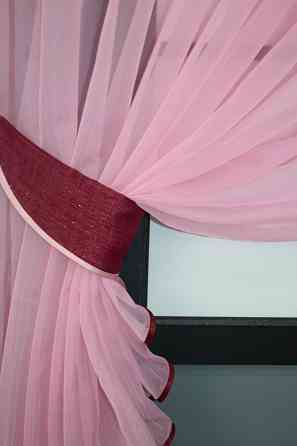 Кухонные шторки VR-Textil № 101к с подвязками розовый с бордовым 330х170 см (50-376) Киев