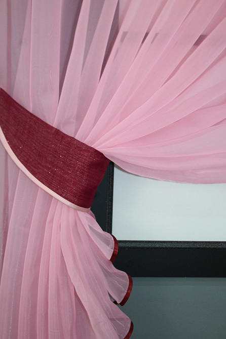 Кухонные шторки VR-Textil № 101к с подвязками розовый с бордовым 330х170 см (50-376) Киев - изображение 4