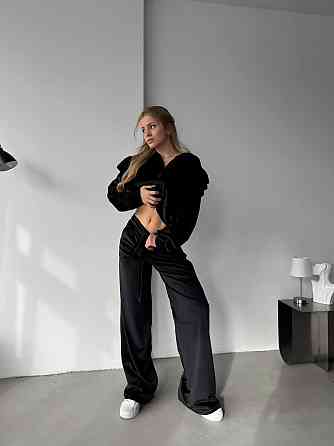 Женский нежный костюм двойка: кофта и штаны из велюра Черный, 42/44 Одесса