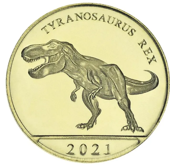 Остров Кюрасао 3 гульдена 2021 UNC Динозавр - Тиранозавр Рекс Полтава - фото 1