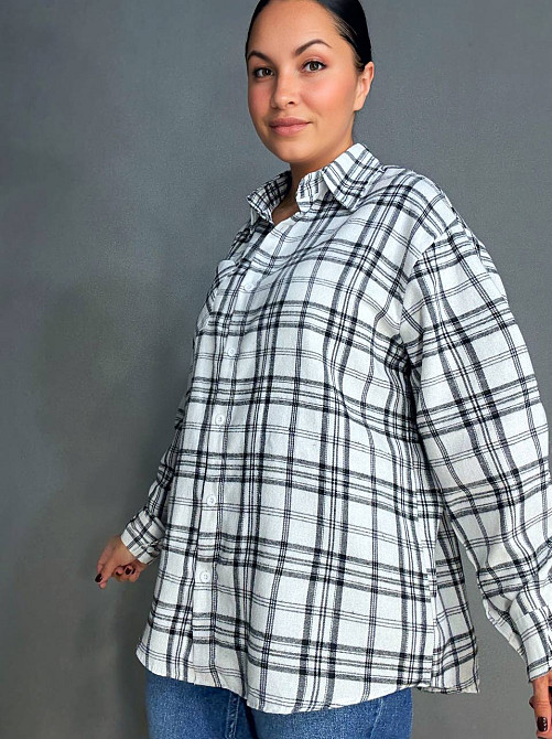 Сорочка жіноча Baoyu 225-1 в клітинку оверсайз фланель, білий, one size Київ - фото 16