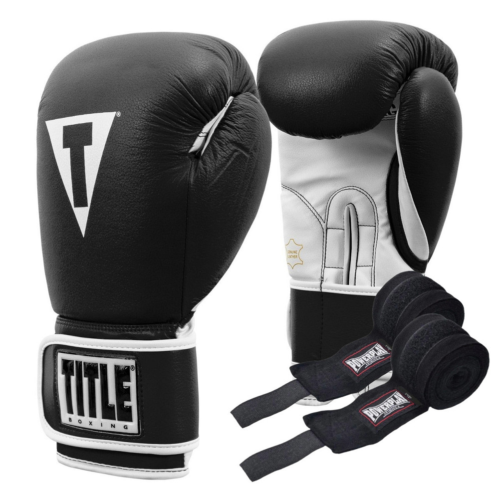Боксерські рукавиці TITLE Boxing Pro Style Leather Gloves3.0 Black/White 14 oz (бинти 4м. в комплекті) Каменское - изображение 1