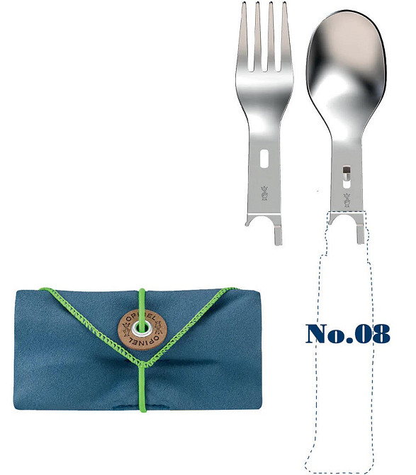 Набор Ложка - Вилка + салфетка из микрофибры для Opinel No.8 