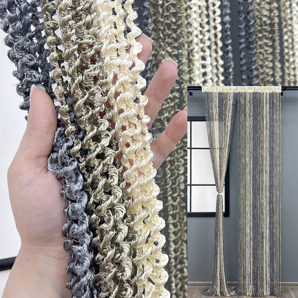 Штори-нитки спіраль з люрексом Сірий з молочно-бежевим 300х300см 1 шт (61-123) Київ - фото 1